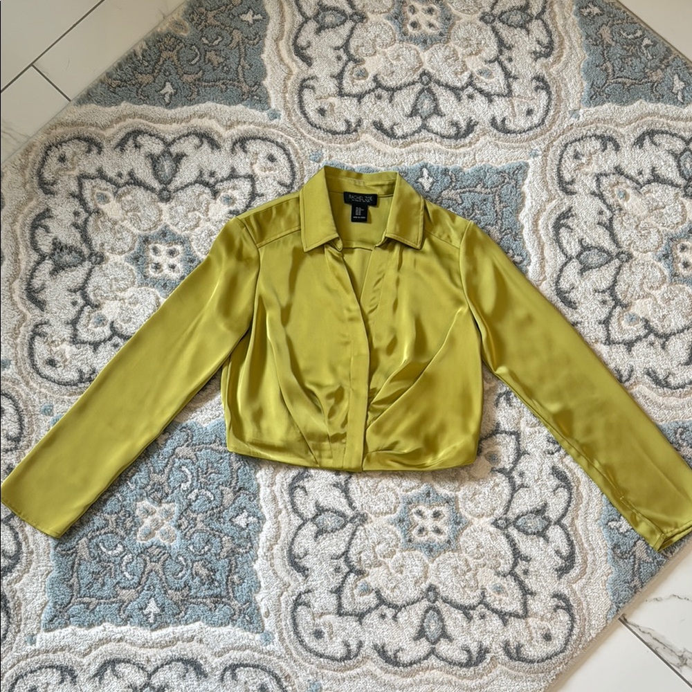 Green Satin Cropped Shirt